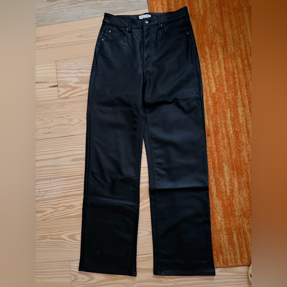 H&M Black Faux Leather Straight Leg Pants
